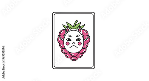 Cute Raspberry Character with Japanese Mask and Angry Expression