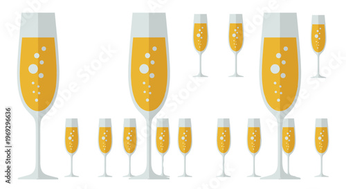 Champagne, glasses, vector icons, celebration, drinkware, party, beverage, 12 champagne glasses