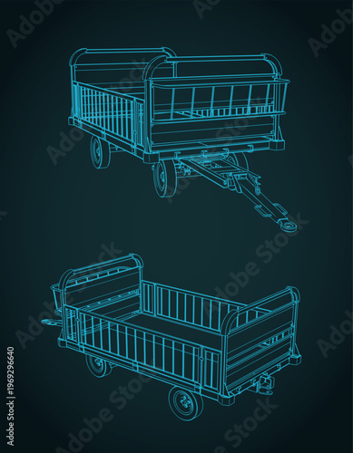 Airport baggage dolly trailer GSE blueprints