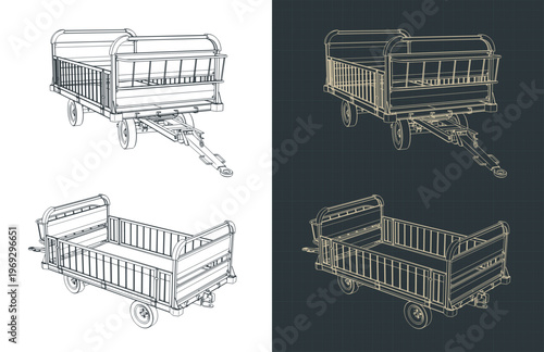 Airport baggage dolly trailer ground support equipment blueprints
