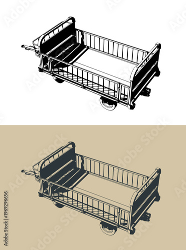 Airport baggage dolly trailer GSE illustrations