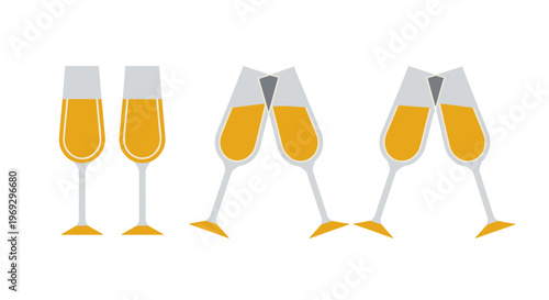 Champagne, glasses, toasting, celebration, vector icons, party, drinks, festive