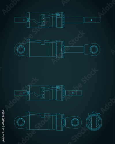 Hydraulic cylinder piston blueprints illustration