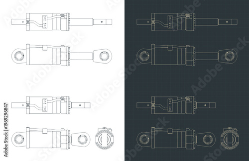 Hydraulic cylinder piston blueprints illustrations
