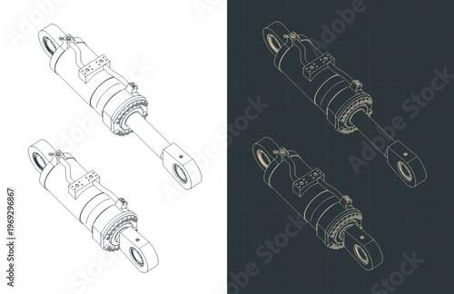 Hydraulic cylinder piston isometric blueprints