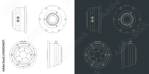 Hydraulic rotary actuator unit blueprints illustrations