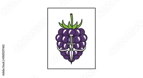Blackberry Fruit with Dagger, Symbol of Danger, Sweetness, and Intrigue