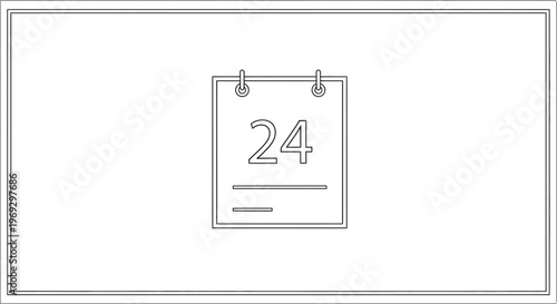 Calendar Page with Number 24 and Lines, Simple Line Art Icon