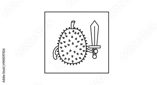Cartoon Durian Character Holding Sword, Funny Fruit Warrior Illustration