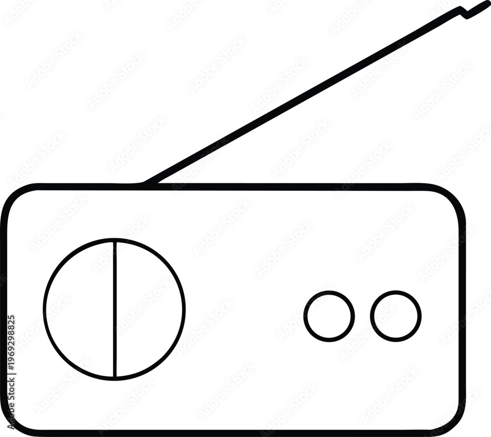 Fototapeta premium Minimalist line illustration of a retro radio receiver with an antenna and control knobs