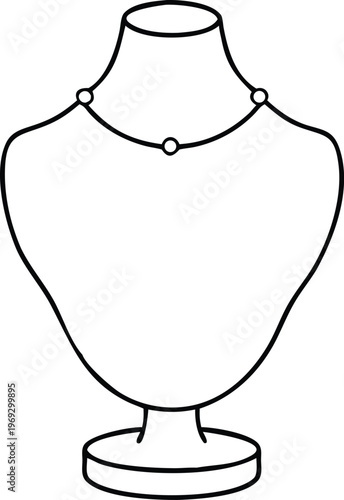 Mannequin Bust Displaying an Elegant Pearl Necklace Jewelry Item Outline Drawing