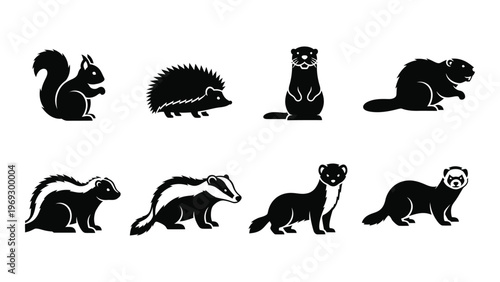 A collection of various woodland creatures depicted in a stark black style creating a dramatic silhouette high quality professional detailed modern