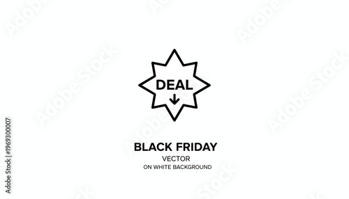 Black Friday Deal Icon with Down Arrow, Vector Graphic on White Background