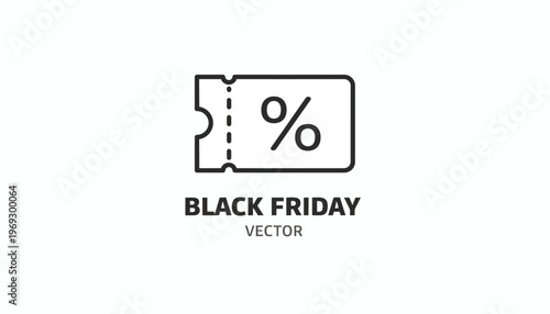 Black Friday Discount Coupon Icon with Percentage Sign, Vector Graphic