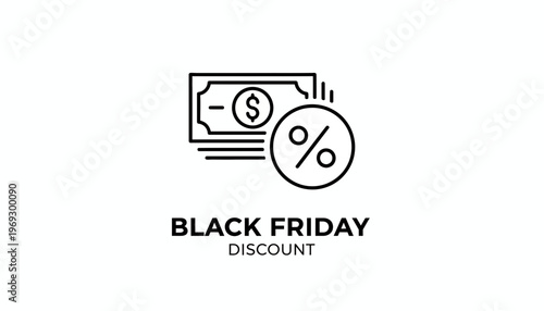 Black Friday Discount Icon: Money and Percentage Symbol for Sale and Savings