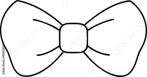 Minimalist black line drawing of a stylish bow tie accessory for formal attire