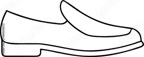 Minimalist black outline drawing of a contemporary mens loafer shoe ideal for fashion industry projects
