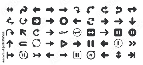 Collection of various arrow icons and symbols for navigation and direction, vector illustration