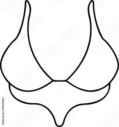 Minimalist black outline illustration of a strapless bandeau bikini top for summer fashion