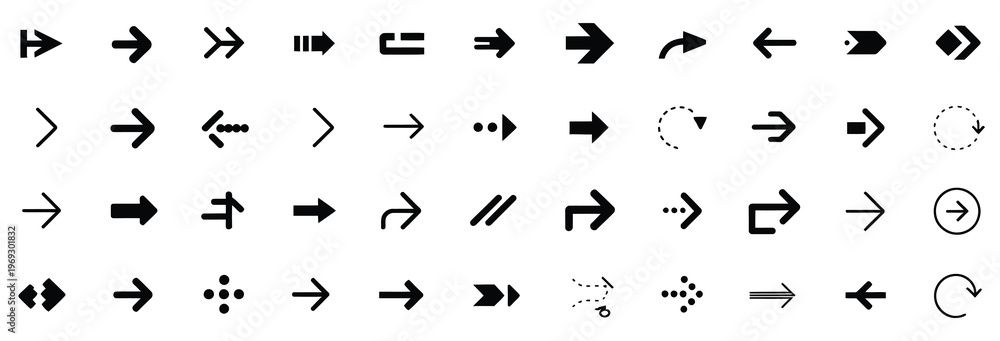Naklejka premium Assortment of modern arrow icons and directional symbols for digital interfaces and design projects.