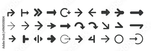 Vector collection of essential arrow icons and directional signs for user interface and web design.