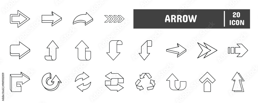 Fototapeta premium 20 Arrow Line Icon Illustration Set