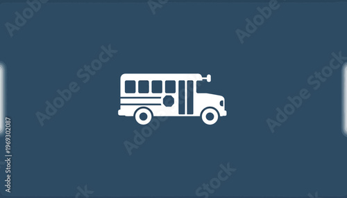 White School Bus Icon on Dark Blue Background