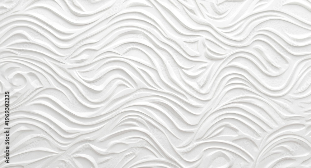 Fototapeta premium Wave patterned white wall with intricate texture for background use