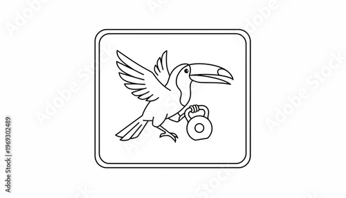 Toucan Bird Flying with Kettlebell, Fitness Concept, Vector Illustration