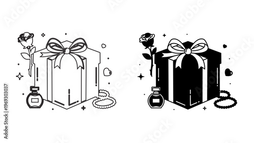 Gift Box with Rose and Perfume Illustration for International Women's Day and Mother's Day