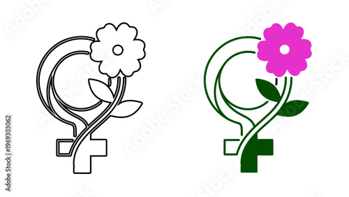 Female Symbol with Flower and Leaves Illustration for Women's Wellness and Empowerment