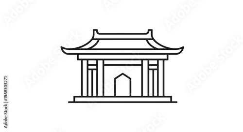 Traditional Asian Pagoda Building Icon, East Asian Architecture Outline