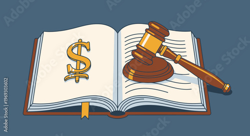 law book with gavel and dollar sign