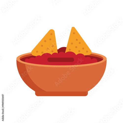 Mexican nachos with salsa in bowl vector illustration for food pattern and menu design