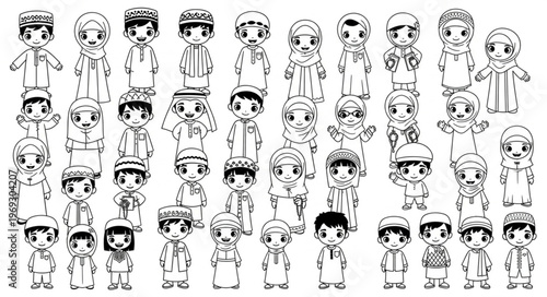 Collection of Cartoonish Arab Boys in Traditional Attire.