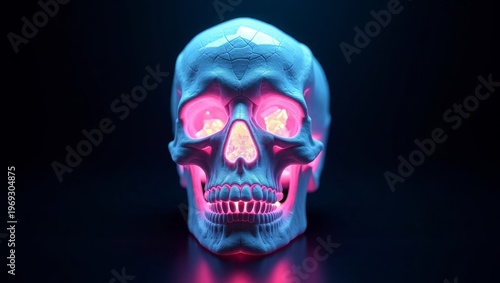 Glowing Neon Skull With Pink And Blue Light human skull
