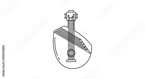 Minimalist Outline Drawing of a Mandolin or Lute-like Stringed Instrument