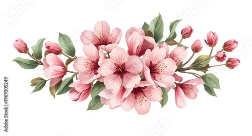 Floral art clipping mask featuring pink blossoms isolated on white for gardening
