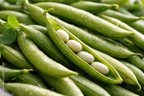 Close up of fresh haricot beans in natural light