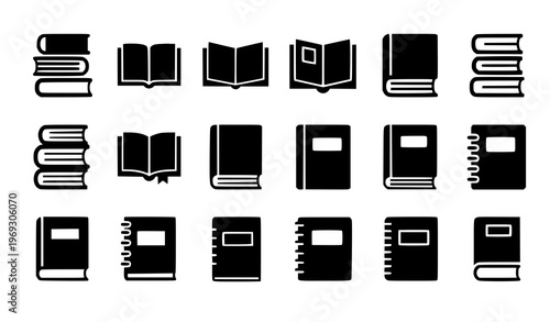 book, books, stack, open, closed, reading, library, hardcover, paperback, journal, notebook, textbook, education, study, learning, academic, knowledge, icon, icons, silhouette, black, solid, minimal, 
