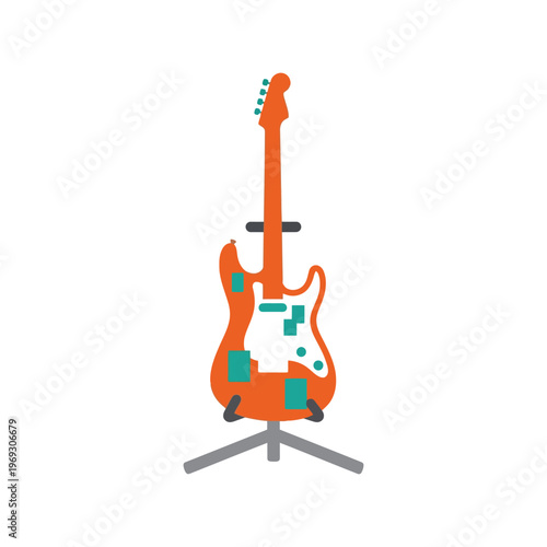 Electric guitar vector illustration with modern flat style pattern for music design