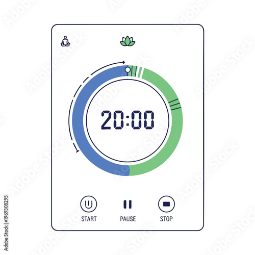 A digital timer interface displays "2000" with a segmented circular progress bar