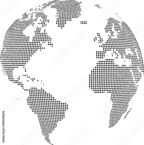 Realistic World map earth globe with dot pattern. 3d worldwide global icon, halftone pixel texture, isolated worldmap. Vector international business, travel abstract political concept vector