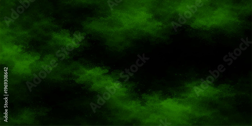 Abstract a captivating composition of vibrant emerald green wisps dance, creating an enigmatic display that draws viewers in with its dynamic interplay of light and shadow. 