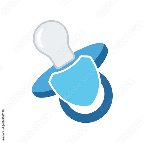 Blue shield emblem integrated with a pacifier nipple and ring