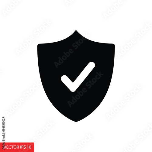 Black shield icon with a white checkmark on a white background