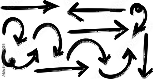 Hand drawn arrows black ink sketch collection for directional concepts design elements