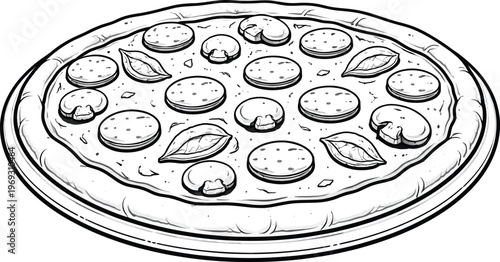 Pepperoni pizza, hand drawn simple sketch vector illustration
Hand-drawn whole pizza on dark background
