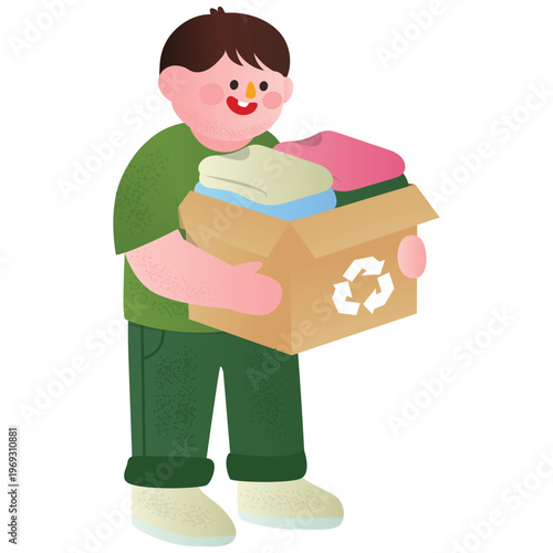 Eco Recycle Illustration. Vector illustration of Person holding box of reusable clothes for donation and sustainable recycling lifestyle. Isolated on background