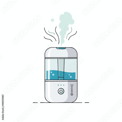 Modern humidifier releasing a gentle mist of vapor into the air